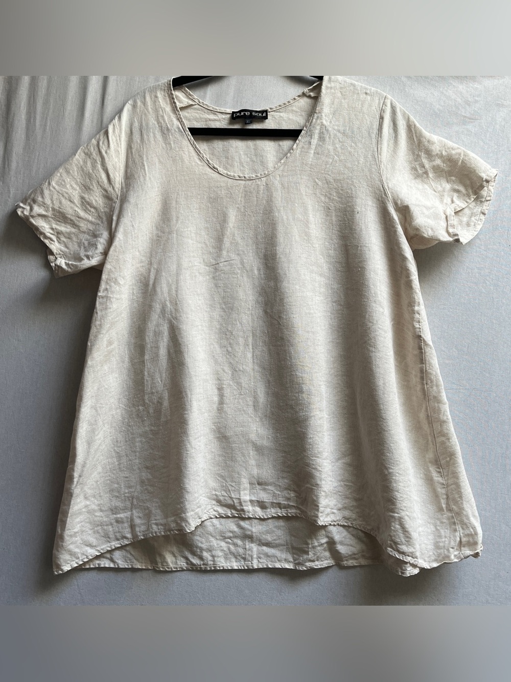 Pure Soul Cream Linen Short-Sleeve V-Neck Top XL